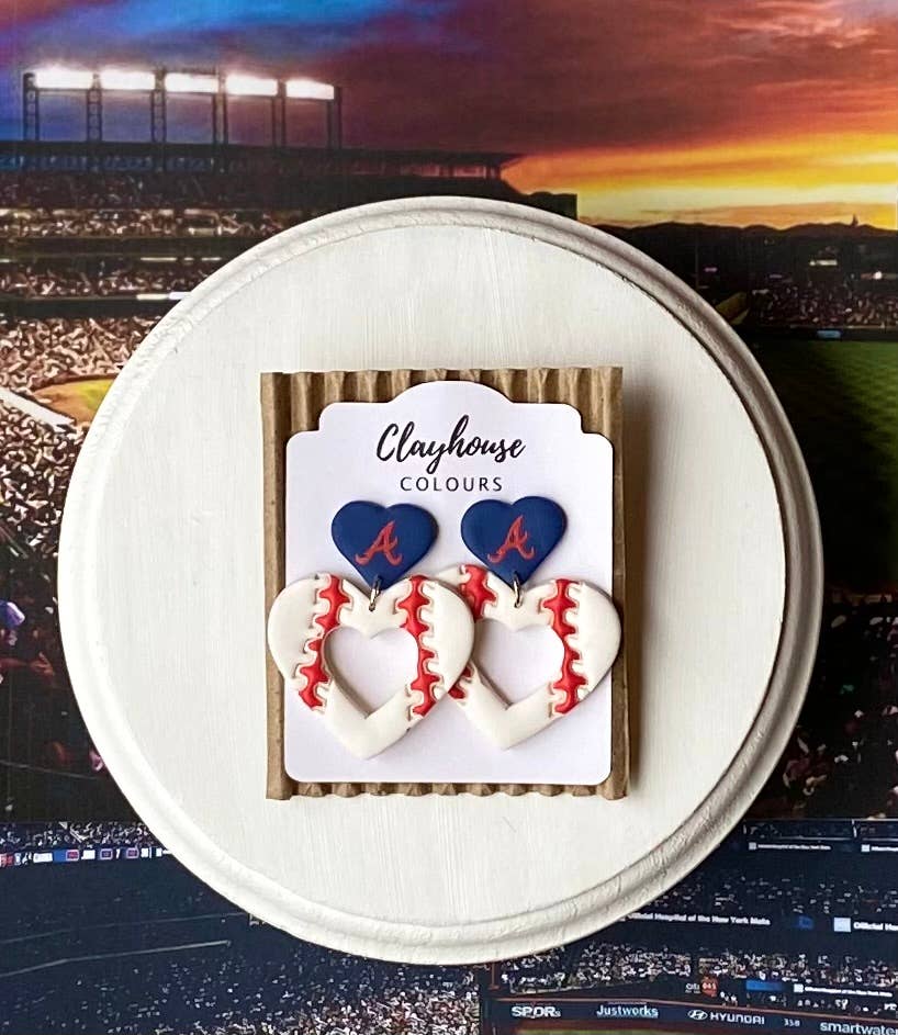Braves Baseball Earrings  : Hat & Baseball Studs