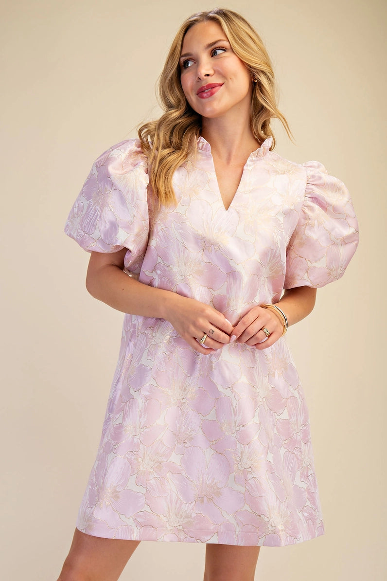 Ruffle V-Neck Puff Sleeve Mini Dress - The Season Boutique
