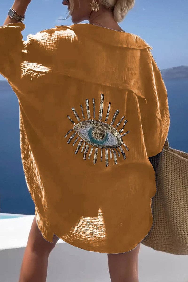 Eye Embellished Casual Blouse: WHITE