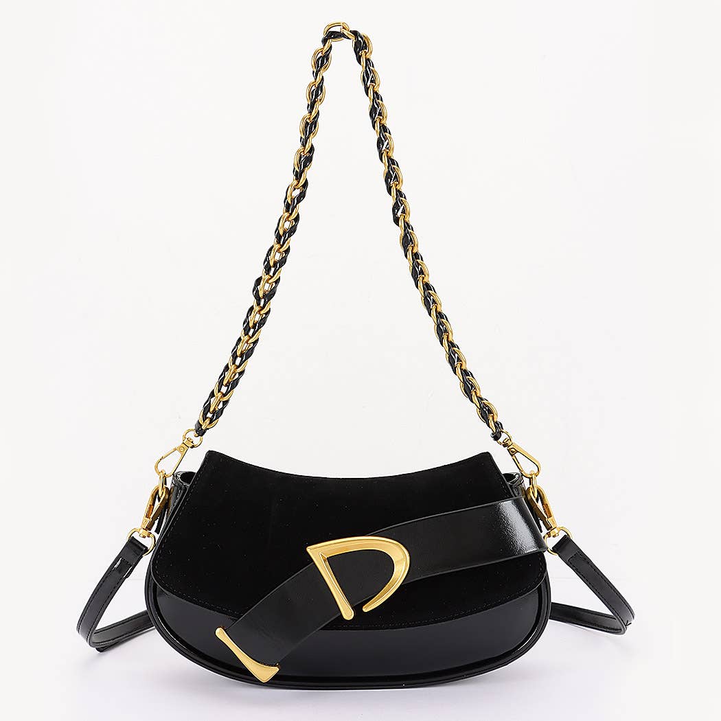 Faux Suede and Leather Crossbody Bag