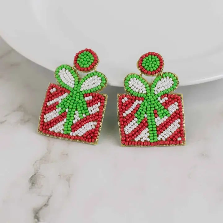 Christmas Present Beaded Earrings Red/Green