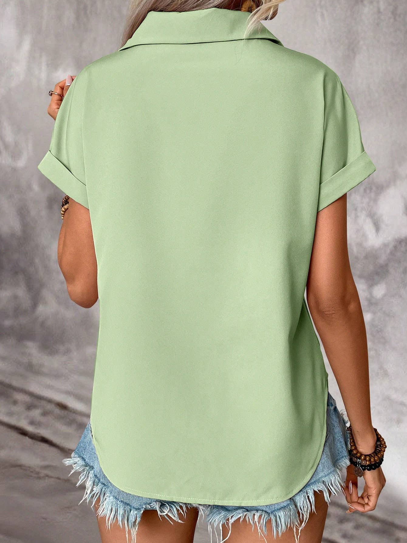 blue button down pleated top