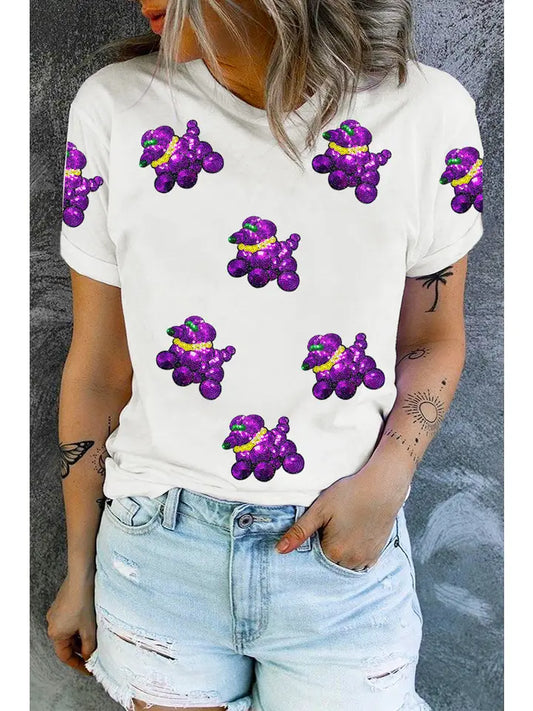 Sequin Balloon Puppy Graphic Mardi Gras Tee