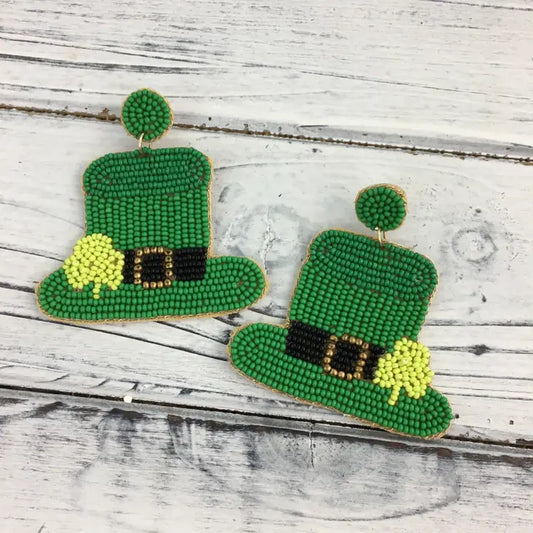 St. Pat's Leprechaun Hat Beaded Earrings