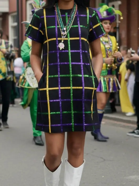 Sequin Mambo Mardi Gras T-Shirt Dress