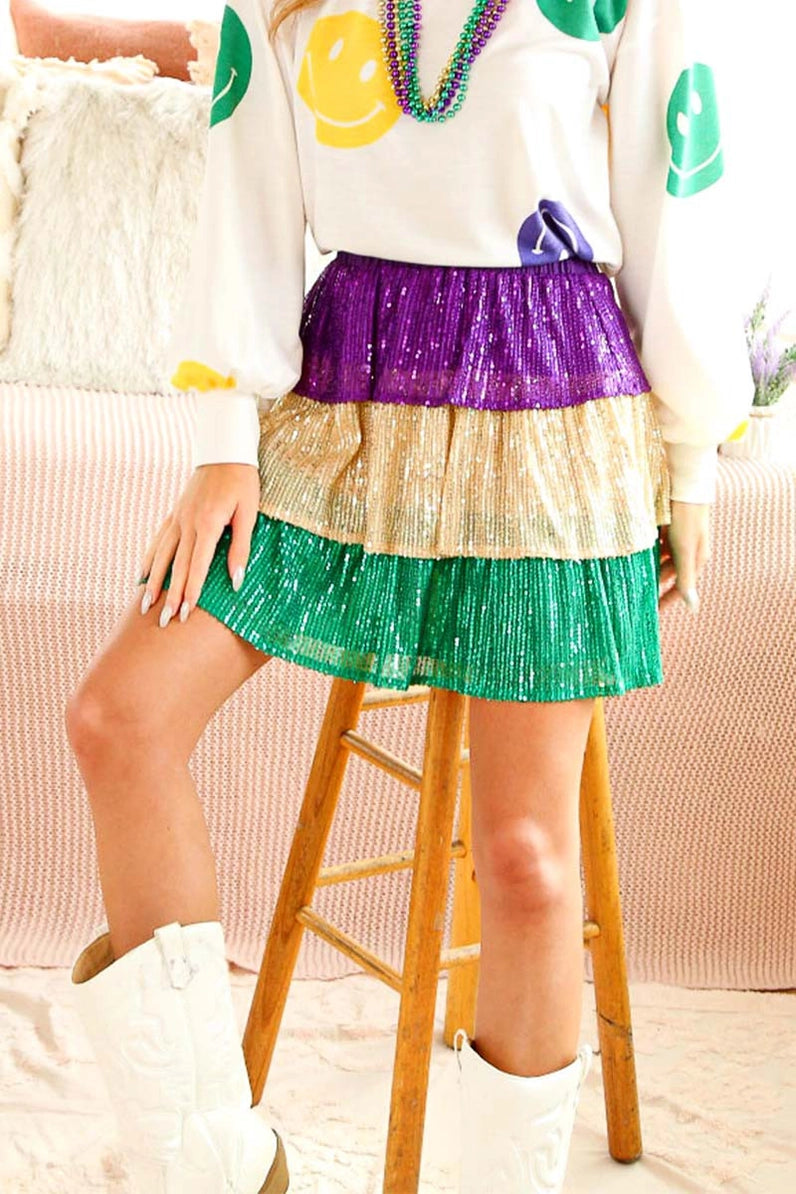 Mardi Gras Sequin Tiered Mini Skirt