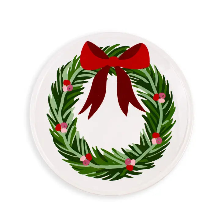 Clara Wreath Round Platter White/Red/Green 11.5"