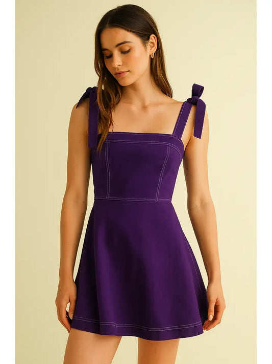 Strap Tie Flowy Mini Dress