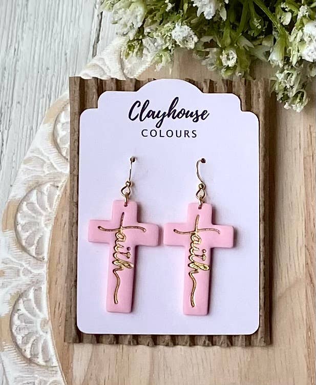 Faith Cross Earrings : Pearl / Gold Plated