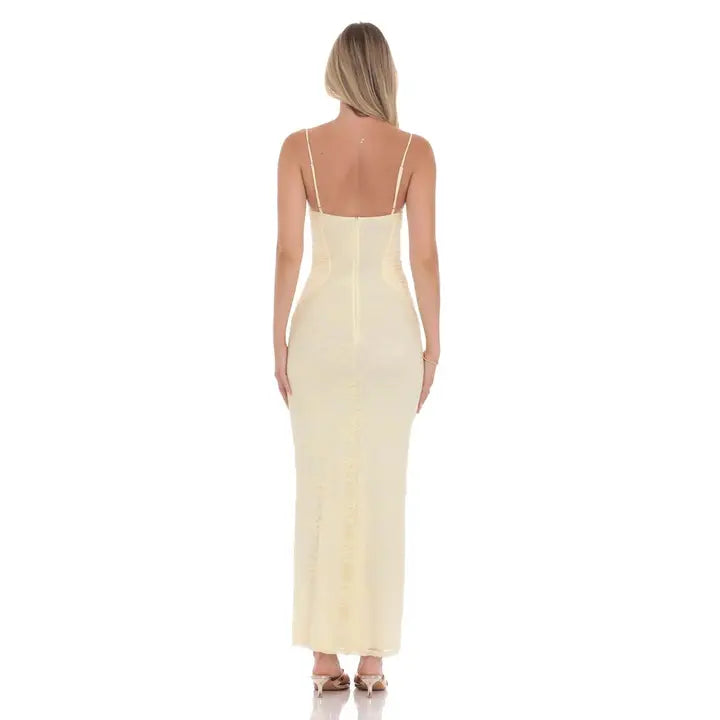 Lace Contour Maxi Dress in Yellow