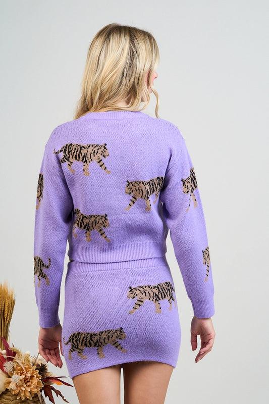 Tiger Cropped Sweater 2 Piece Set