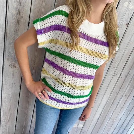 Ivory Mardi Stripe Loose Knit - The Season Boutique