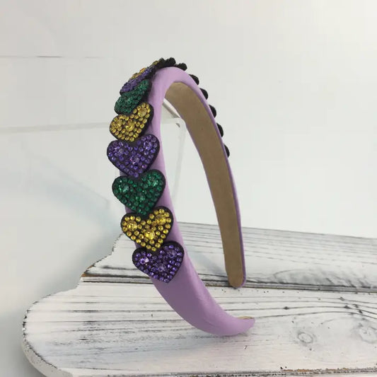 Rhinestone Mardi Gras Heart Headband