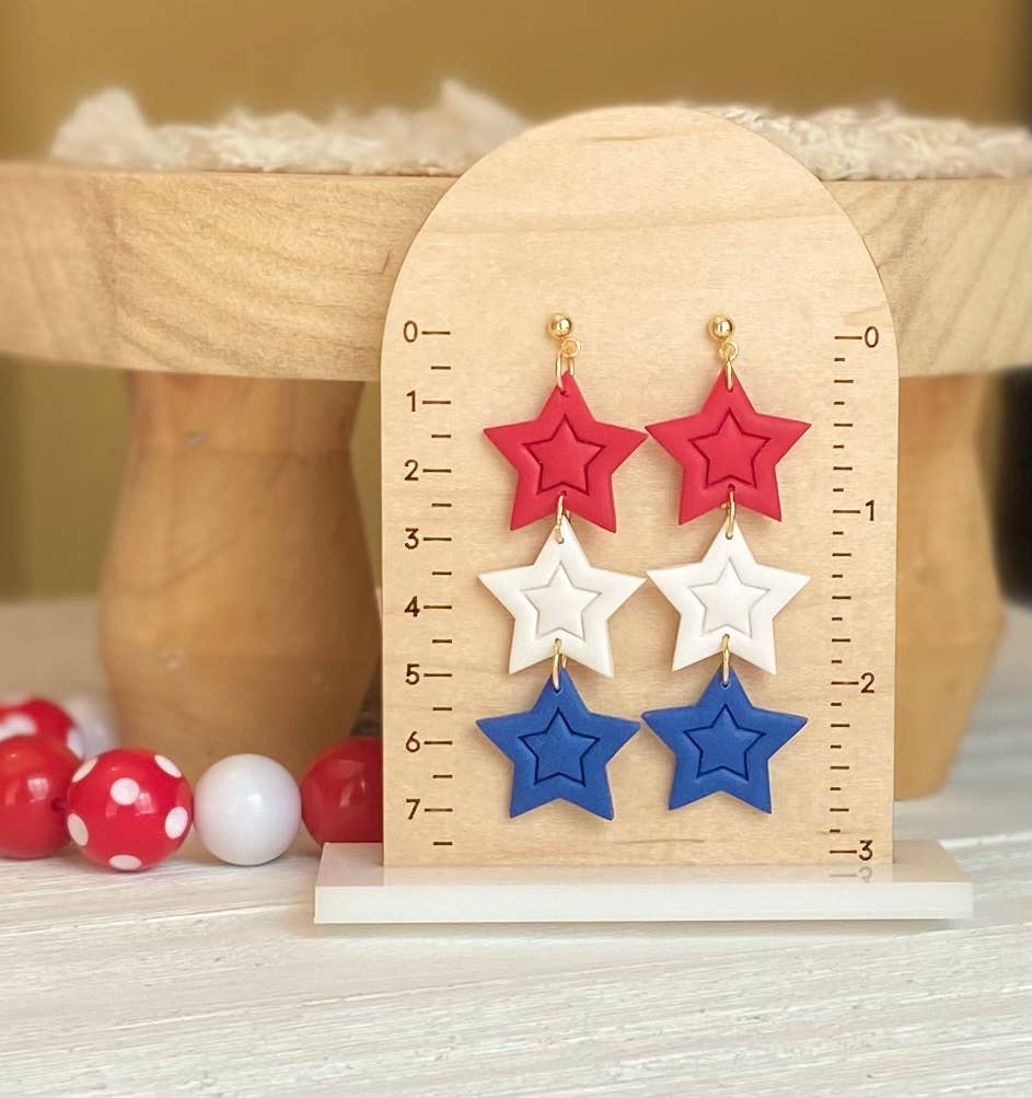 Red, White & Blue Clay Earrings: Star Trio