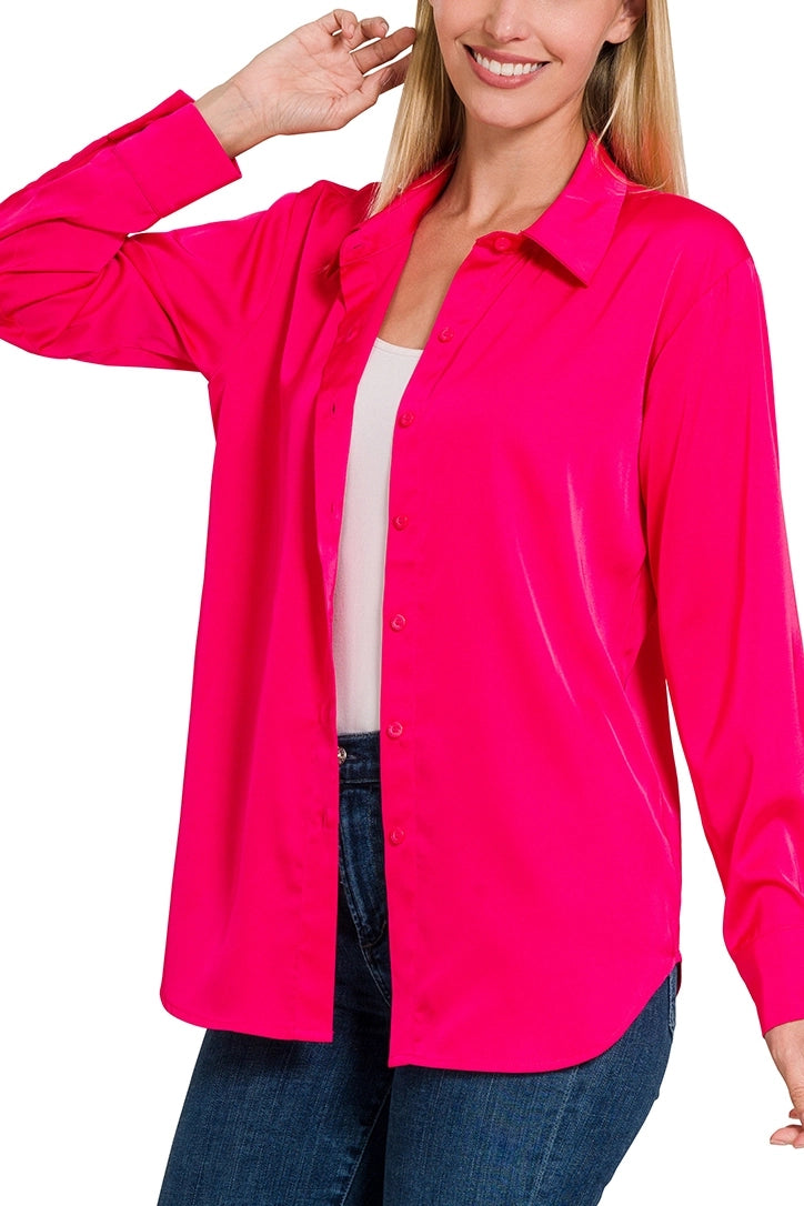 Satin Charmeuse Button Front Shirt