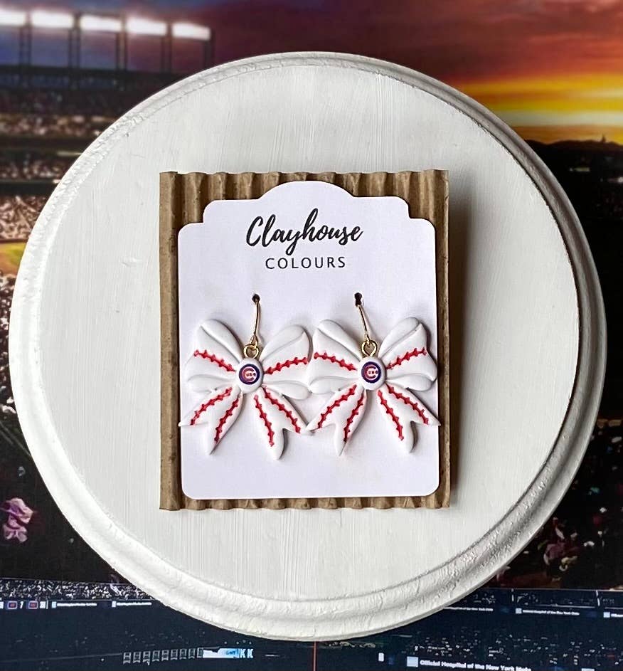 Cubs Baseball Earrings : Triple Heart Dangles
