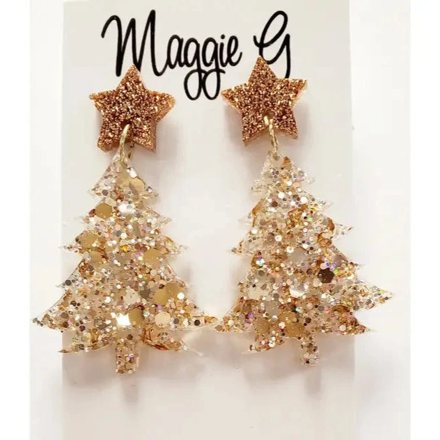 Gold Christmas Tree Earrings