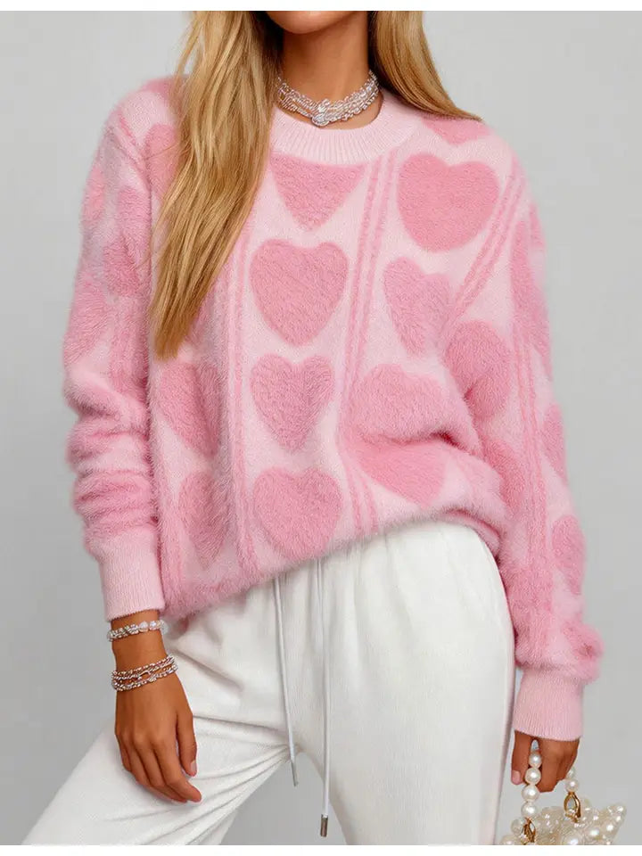 Valentine's Heart Faux Mink Fur Pullover Sweater
