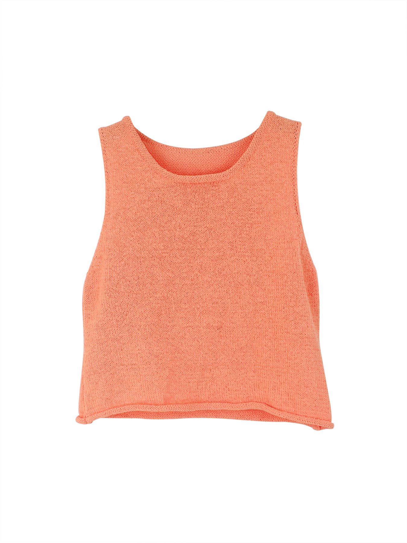 Knit crop top crew-neck tank top: Orange - The Season Boutique