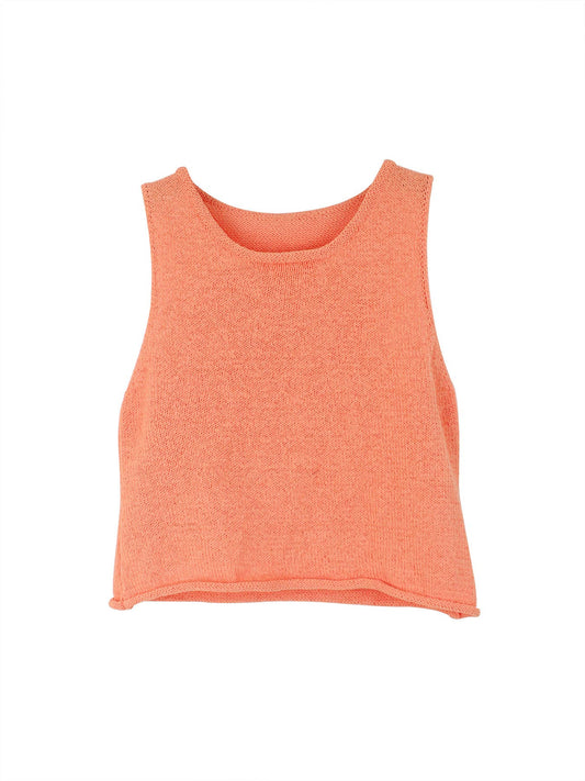 Knit crop top crew-neck tank top: Orange - The Season Boutique