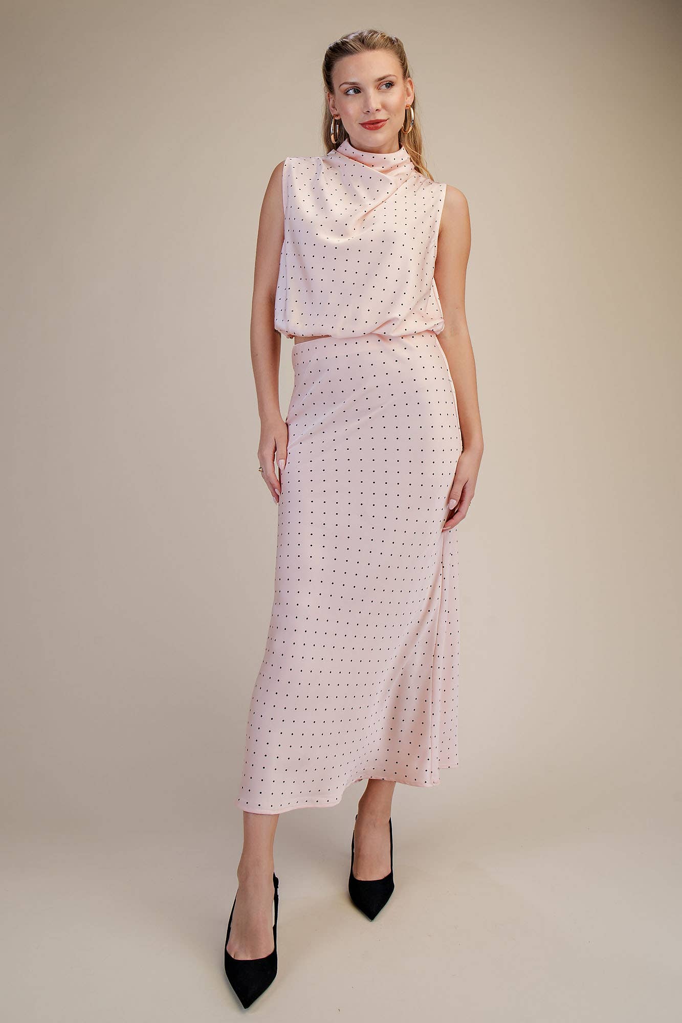 High Neck Sleeveless Polka Dot Top