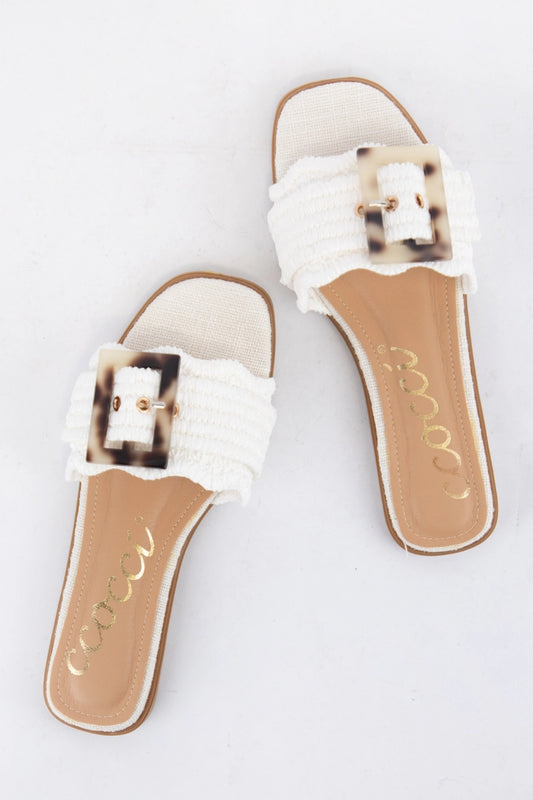 Tortoise Buckle Raffia Sandals