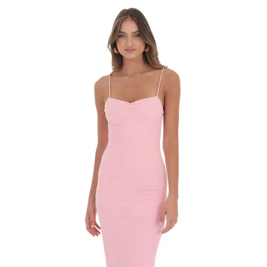 Crinkle Bodycon Maxi Dress in Pink