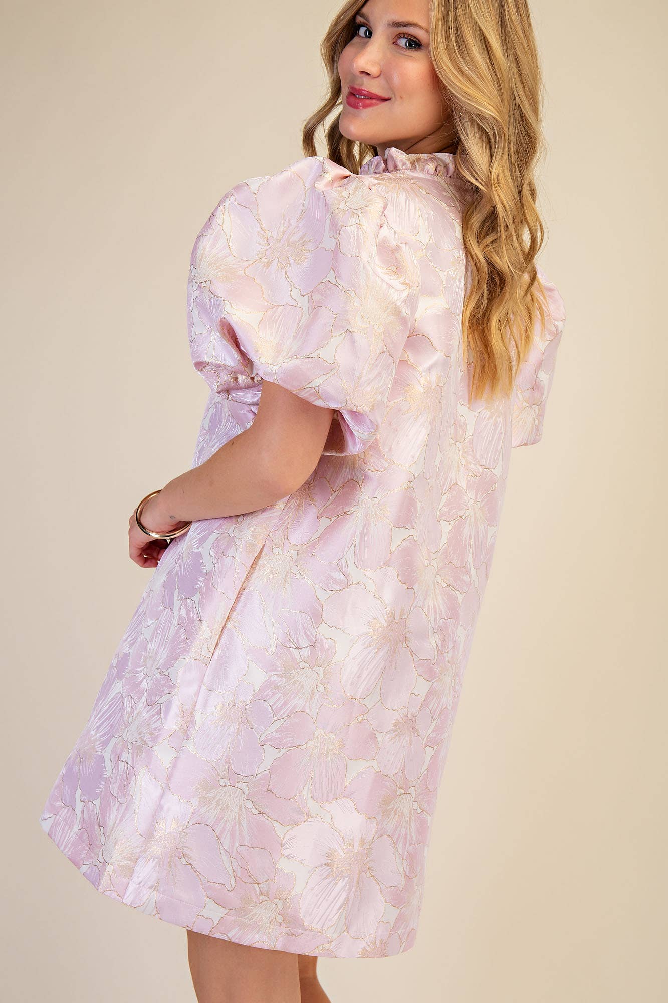 Ruffle V-Neck Puff Sleeve Mini Dress Sage