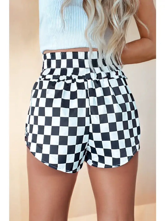 Checkered Print High Waist Shorts
