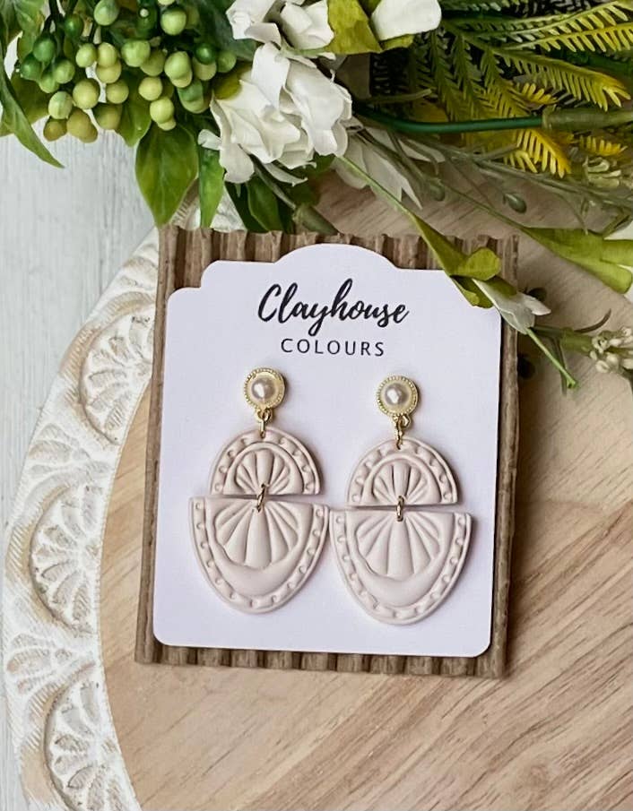 Beach Earrings : Shell Dangles with Pearl Post