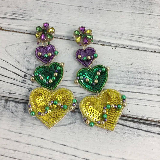 Mardi Gras Hearts and Beads Earrings