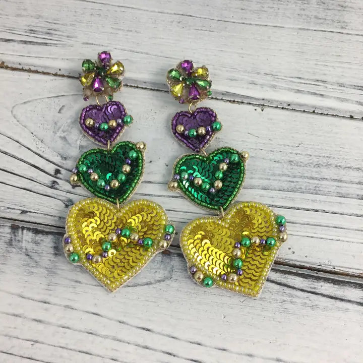 Mardi Gras Hearts & Beads Earrings