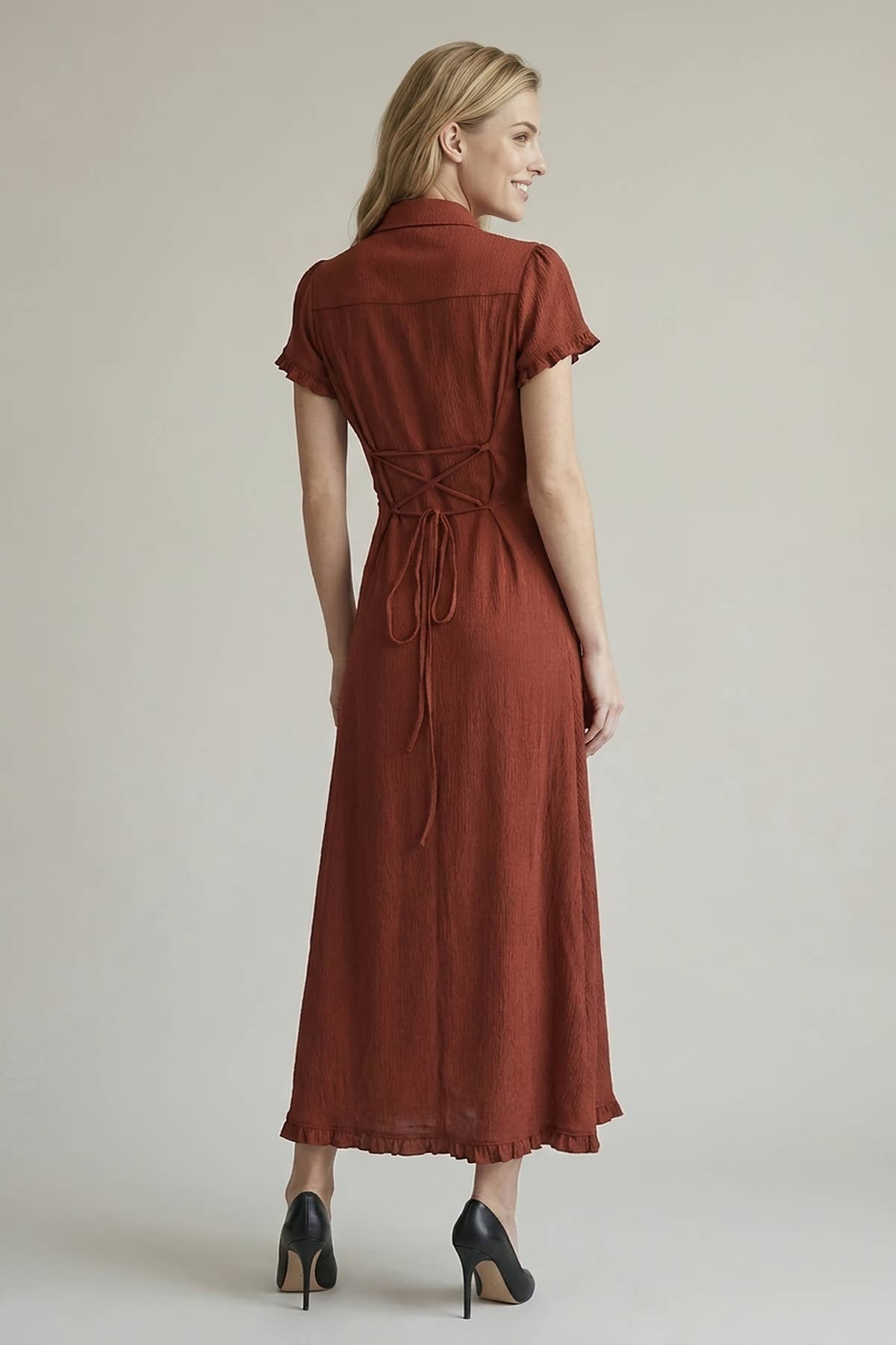 RUFFLE HEM MAXI BUTTON FRONT DRESS