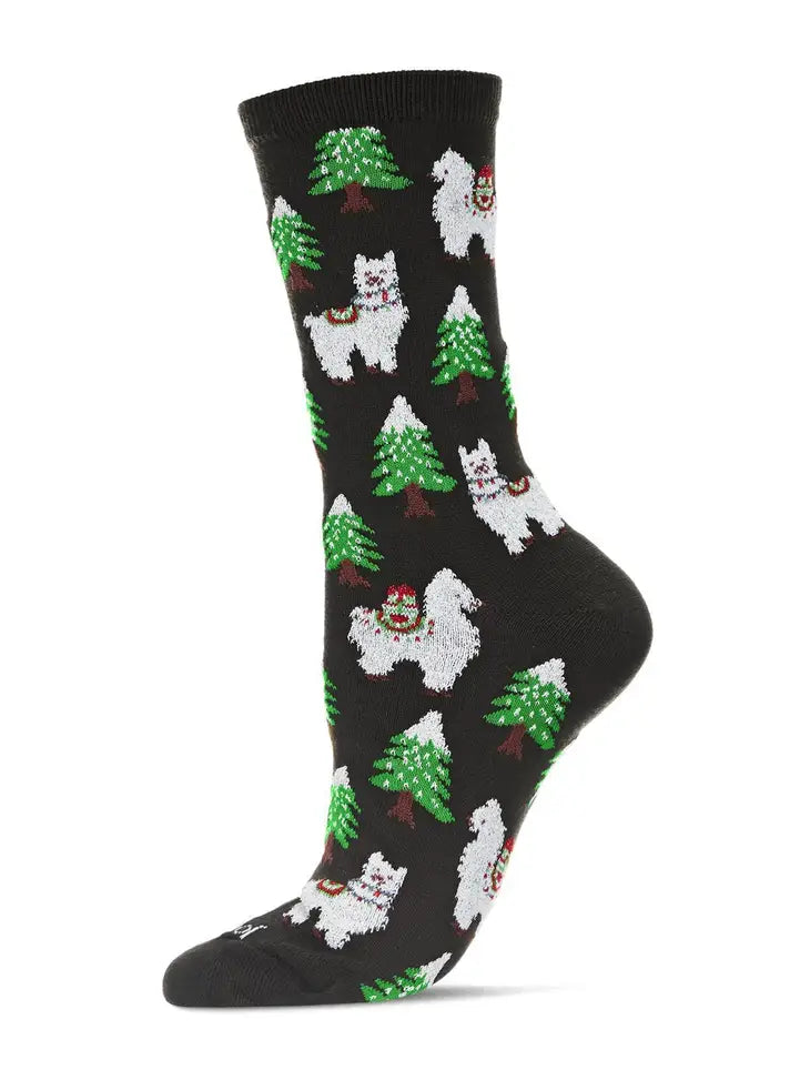 MeMoi Llama Trees Crew Sock