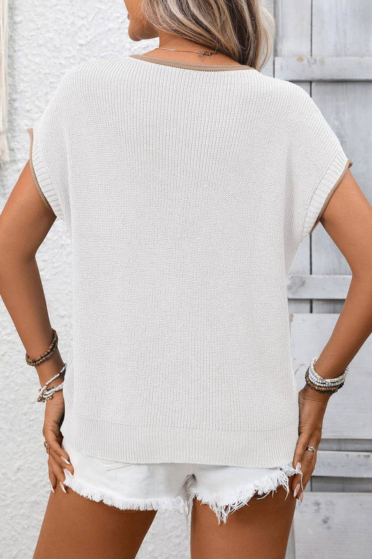 CONTRAST TRIM SHORT SLEEVE SWEATER - The Season Boutique
