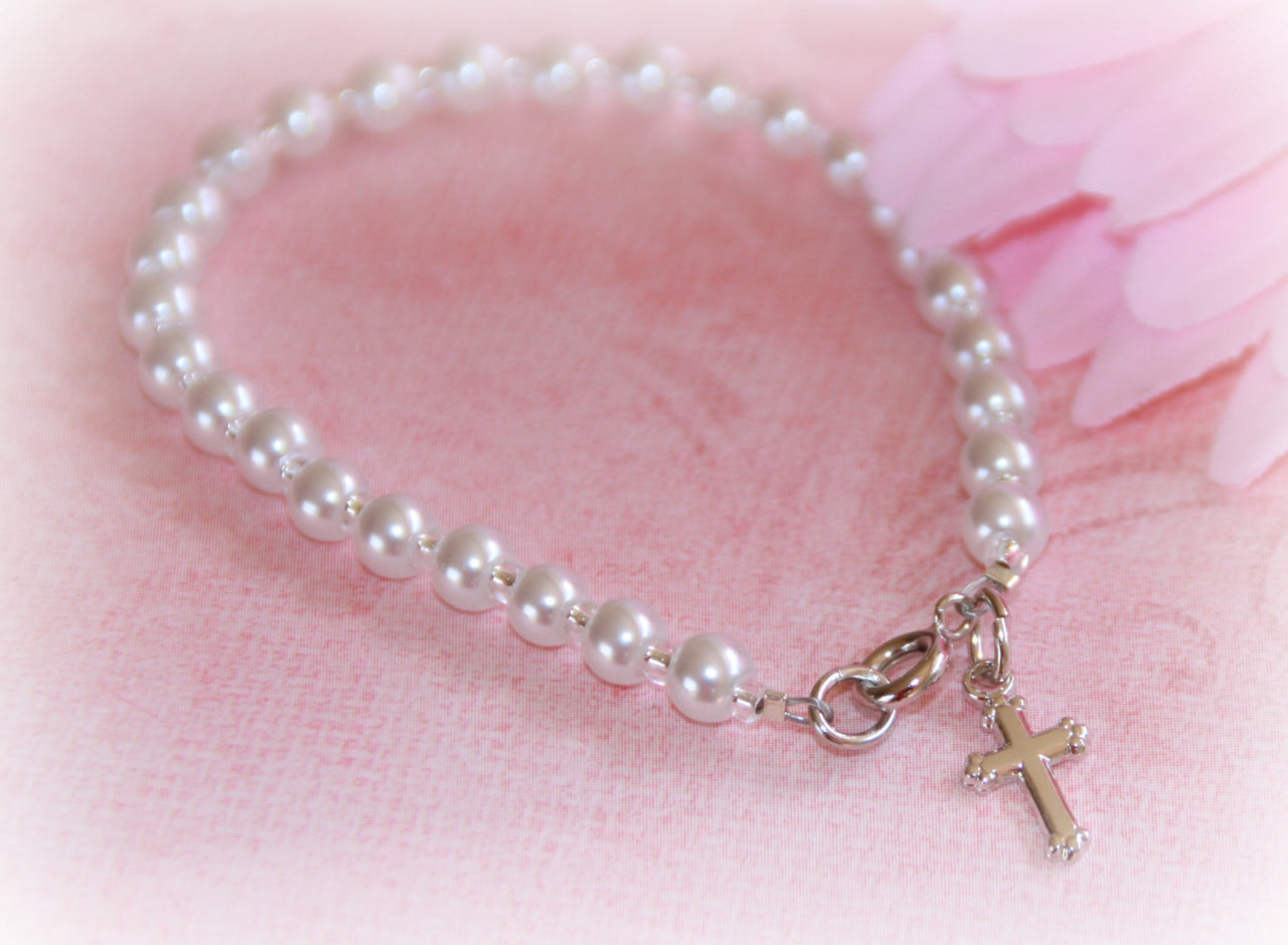 Glass Pearls Seed Bead Cross Brac 5"