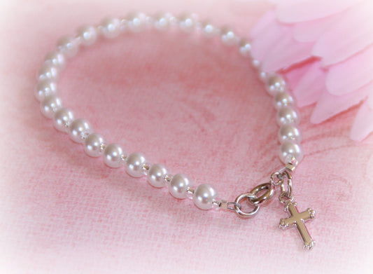 Glass Pearls Seed Bead Cross Brac 5"