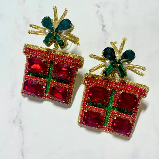 Christmas Jewelry Beaded Green Red Holiday Present Earrings
