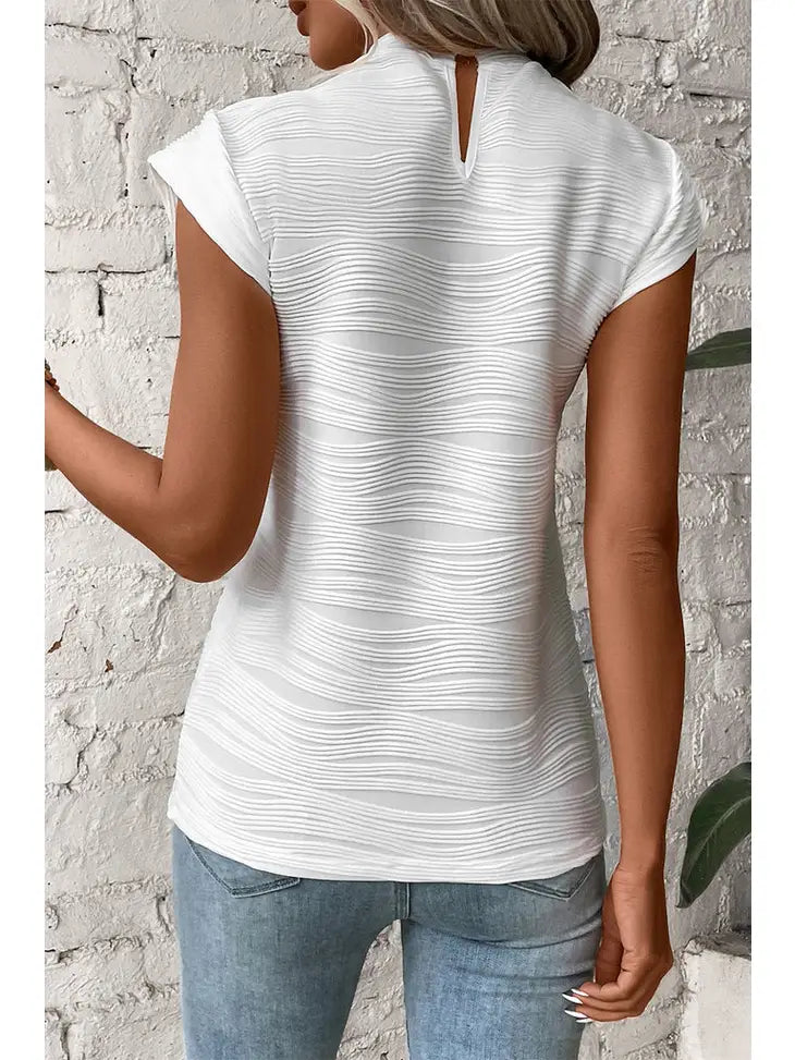 Wavy Textured Mock Neck Top