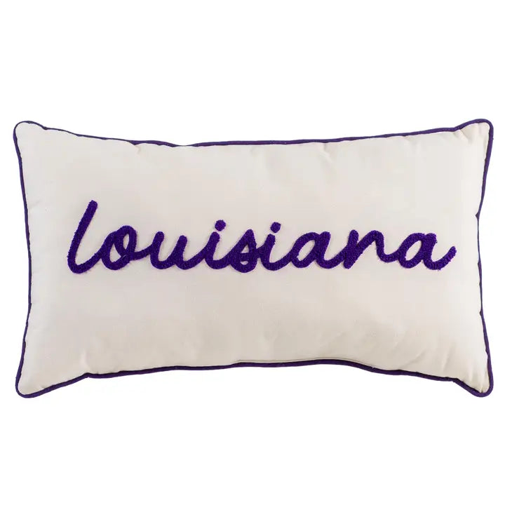 Louisiana Embroidered Pillow Soft White/Purple 12.5x22.5