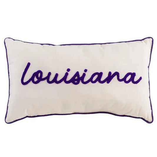 Louisiana Embroidered Pillow Soft White/Purple 12.5x22.5