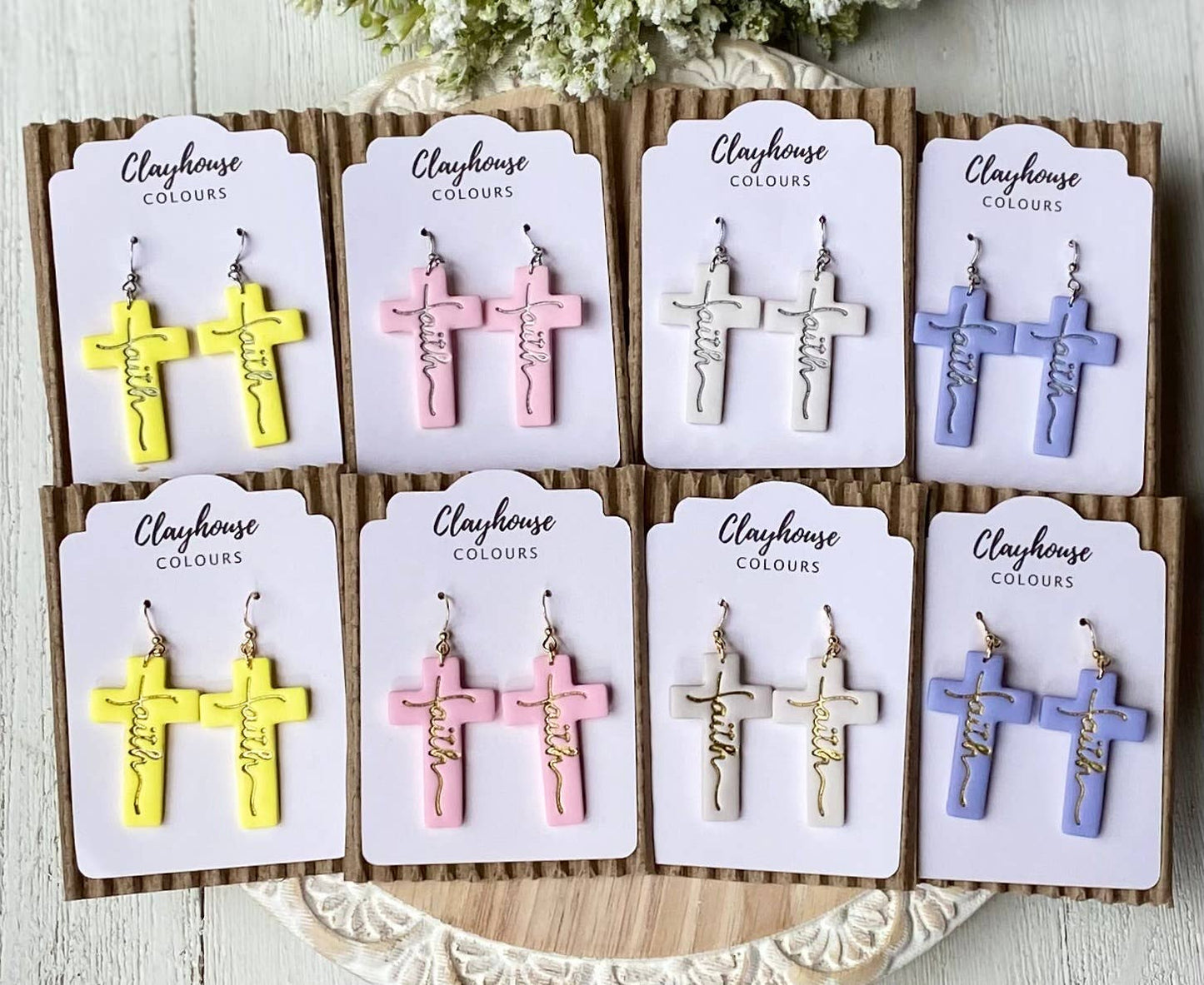 Faith Cross Earrings : Cream / Gold Plated