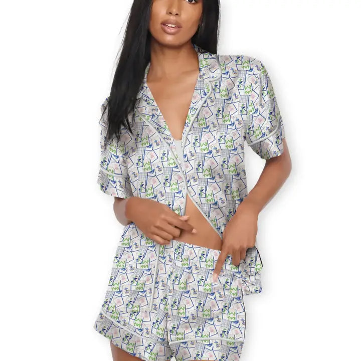 Mahjong Blue Tiles PJ Short Set