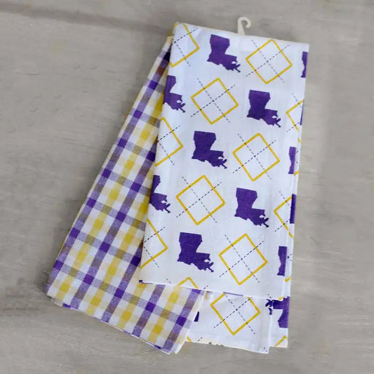 Louisiana Hand Towels White/Purple/Yellow 20x28 Set of 2