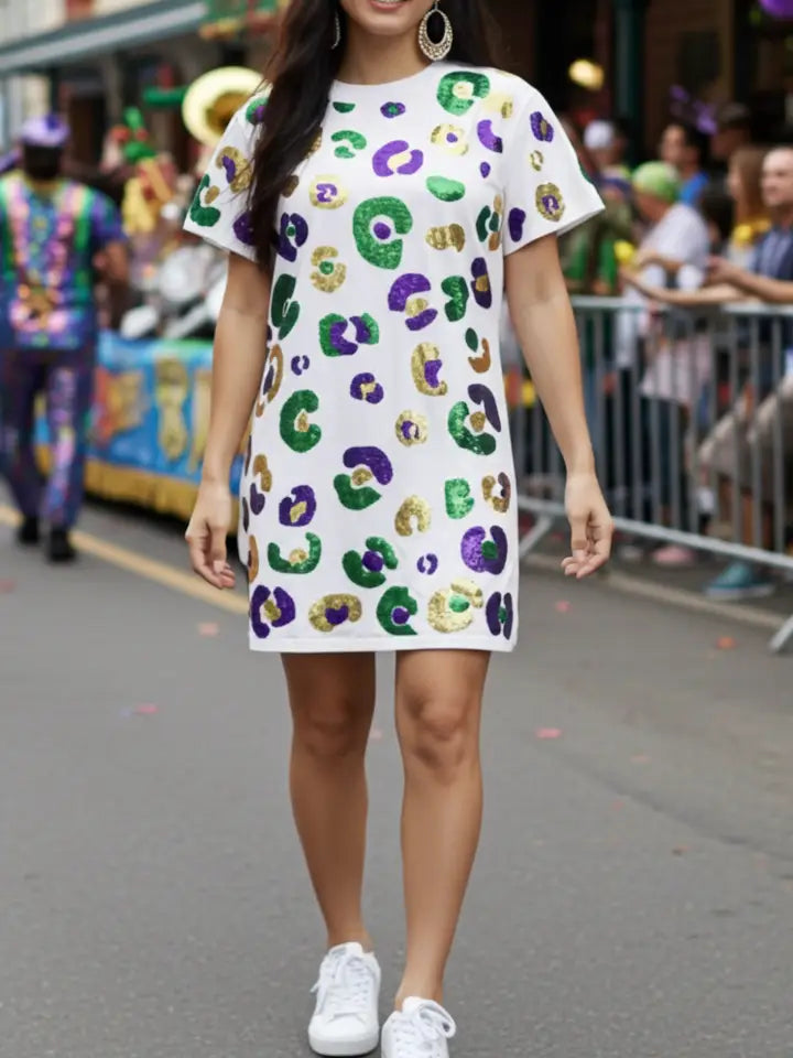 Mardi Gras Sequin Leopard Dress - The Season Boutique