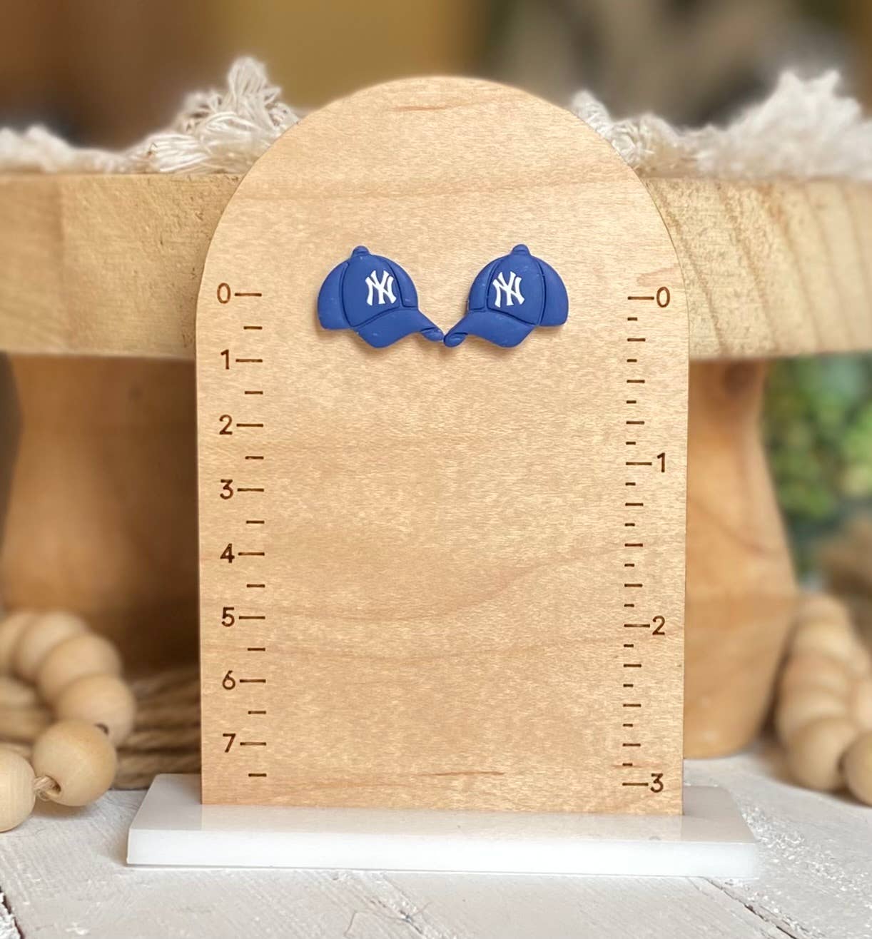 Yankee Baseball Earrings : Hat & Baseball Studs
