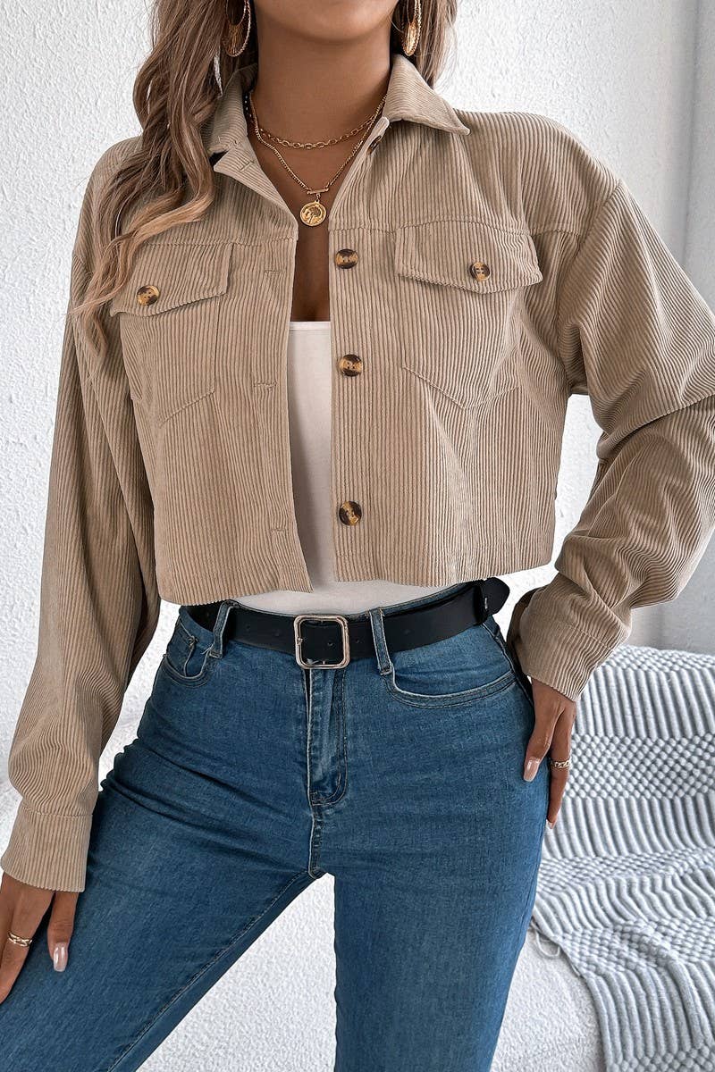 CASUAL CORDUROY CROPPED JACKET - The Season Boutique