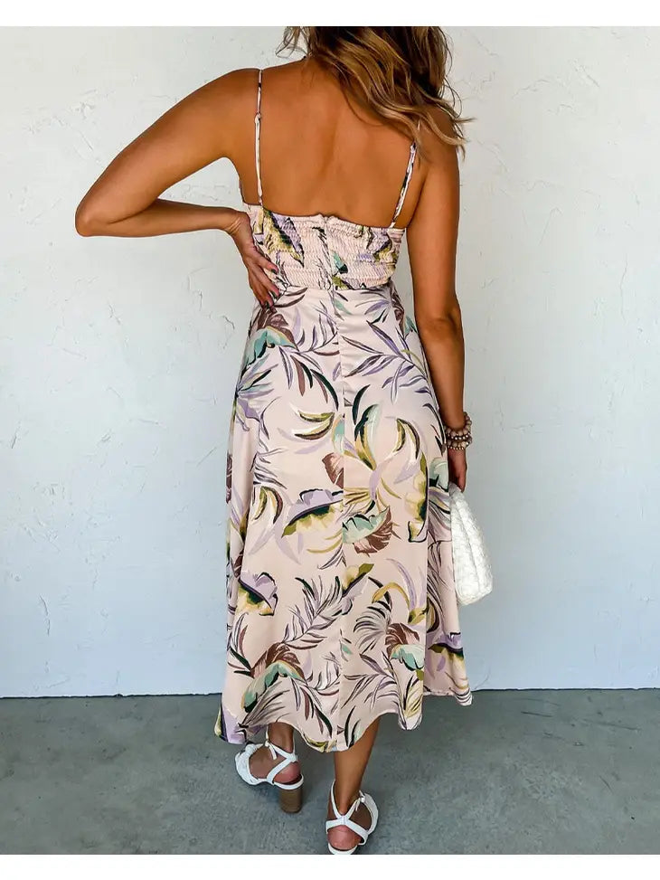 Floral Spaghetti Strap Dress W/Slit