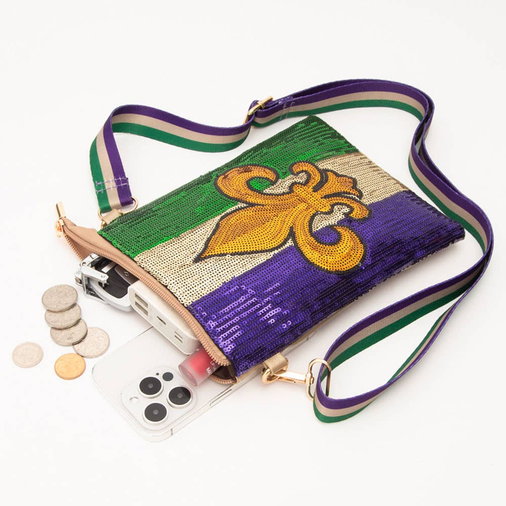 Mardi Gras Sequin Crossbody Bag