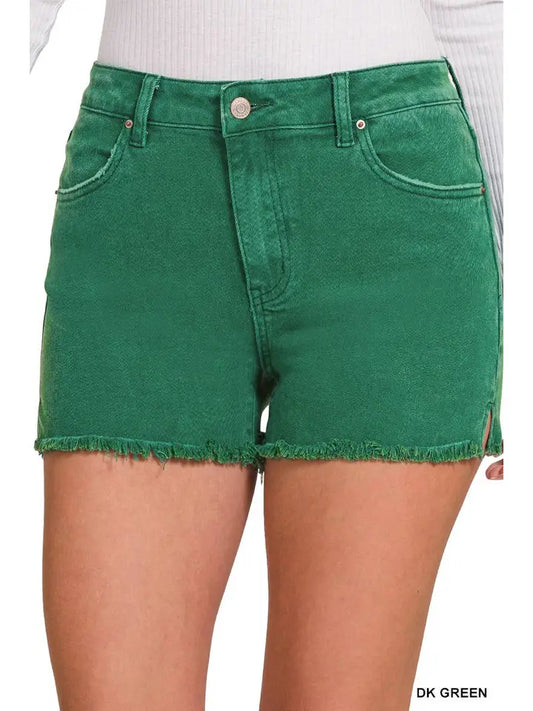Acid Washed Frayed Cutoff Hem Shorts